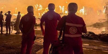 الهلال الأحمر يتحرك لمساندة المصابين في حريق مصنع كرتون بالعبور
