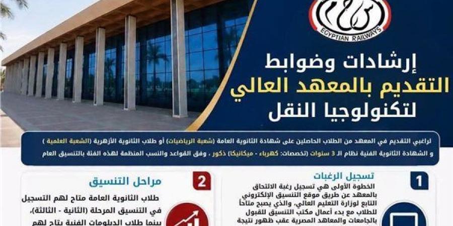 السكك الحديد تعلن ضوابط التقديم بالمعهد العالي لتكنولوجيا النقل بـ وردان (انفوجراف)